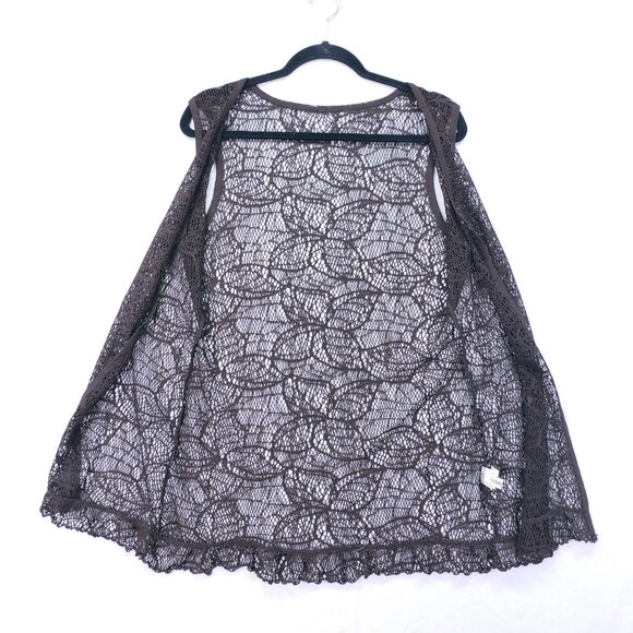 Fashion Park Brown Beachy Boho Hippie Lace Sheer Cover Up Cardigan Vest Size M - Picture 7 of 15